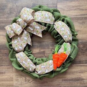Handmade 18” Burlap Easter Bunny Themed Wreath New!